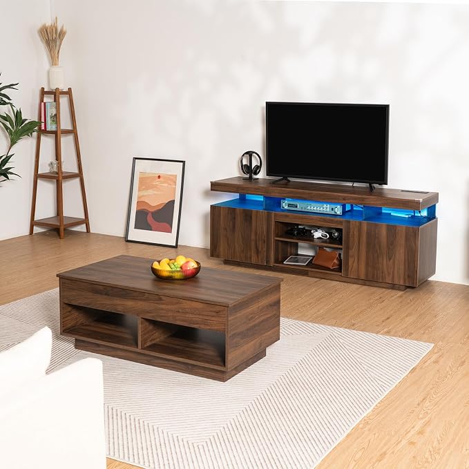 HOMMPA 70 Inch LED TV Stand with Power Outlets for 70/65/60/55 inch TV Gaming Entertainment Center with Storage Modern Industrial TV Cabinet Media Console for Living Room Bedroom Walnut - Image 9