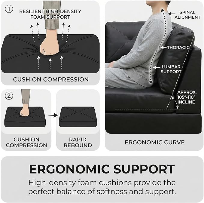 L-Shape Sofa with Storage Ottoman, Leather Sectional Couch with Left Chaise, Modern 3-Piece Sofa Set for Living Room, Upholstered Couch Set with Solid Wood Frame for Apartment, Loft, Black