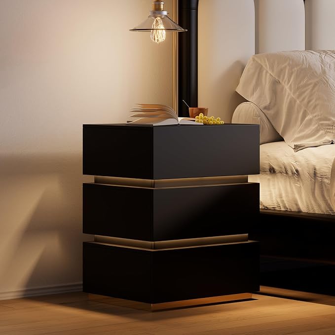 Nightstand Set of 2, LED Night Stand with Charging Station & 3 Storage Drawers, Modern Bedside Tables with USB Ports for Bedroom, Living Room - Image 9