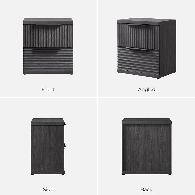SICOTAS Fluted Night Stand Set 2 - Modern Nightstand with 2 Large Drawers, 22 Inch Wide Bedside Table for Bedroom, Mid Century Bed Side Tables Bedroom, Dark Grey Alder - Image 8