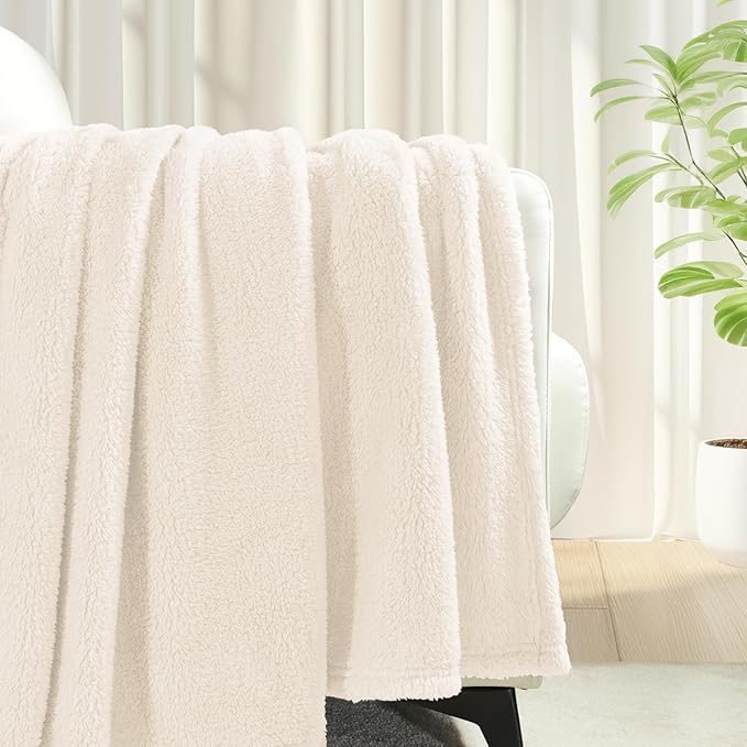 Exclusivo Mezcla King Size Blanket for Bed, Super Soft Velvet Plush Fleece Blankets, Fuzzy Cozy and Warm for Winter, 90x104 Inches, Ivory
