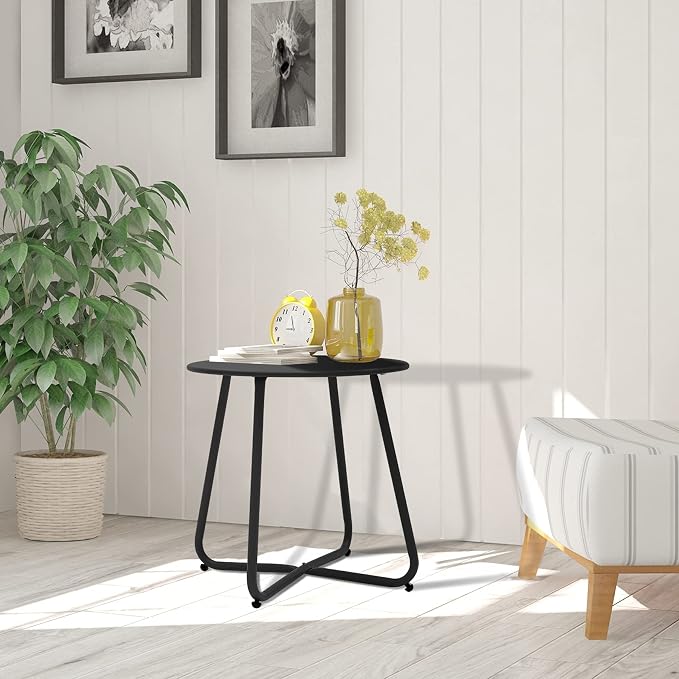 Meluvici Patio Small Side Table Waterproof Round Metal Steel Weather Resistant Portable Outdoor and Indoor End Table for Garden Balcony Yard, Black - Image 8