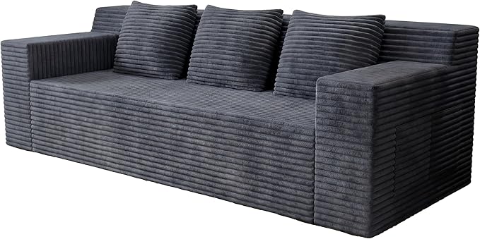 Eafurn Modern 3-Seater Love Seat Sofa Couch in a Box, No Assembly Required, High-Density Foam Plush Corduroy Loveseat Couch with Throw Cushions and Wider Armrest for Home Office