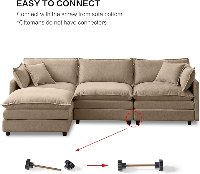 105" Oversized Modular Cloud Sectional Sofa Free Convertible L-Shaped Corner Sectional with Movable Ottoman, Chenille Upholstered Multiple Cushions Cloud Sofa Couches | Easy to Assemble