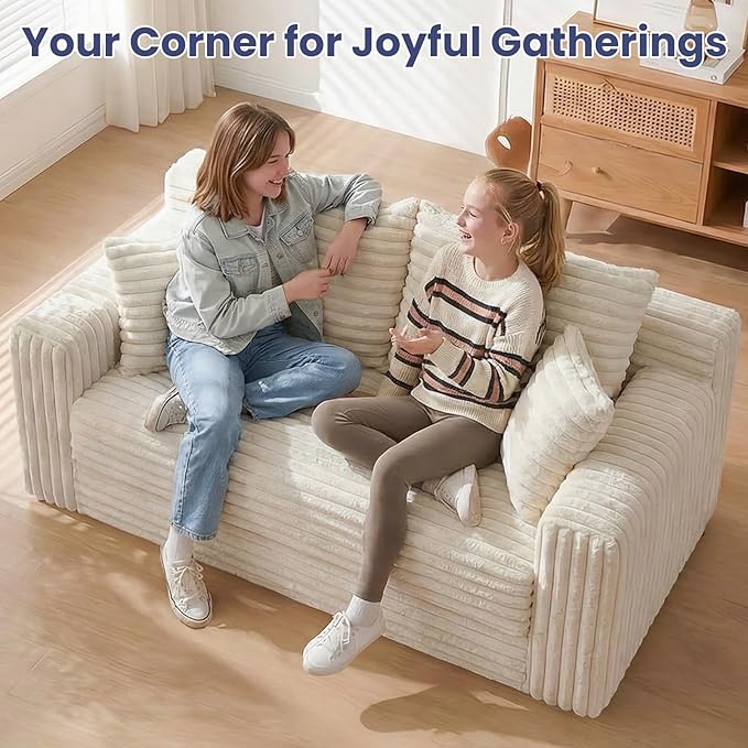 3-in-1 Convertible Sofa Bed: Boneless Loveseat Sleeper & Folding Couch Bed with 4 Pillows & Detachable Cushion,Furry Futon Couch for Bedroom,Apartment,Office and Living Room, No Assembly,Beige