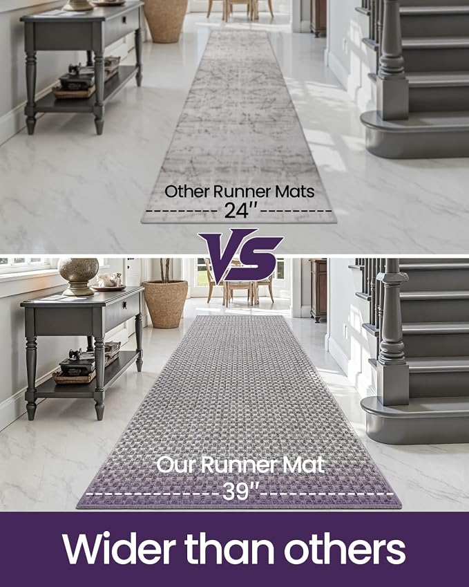 DEXI Hallway Runner Rug 3.3x6.7, Woven Braided Farmhouse Runner Carpet Indoor, Absorbent Thin Long Entryway Runners for Kitchen, Laundry Room, Patio Entrance, Checkered Grey - Image 9