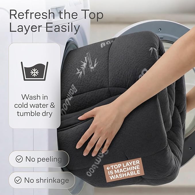Dual-Layer 3.5 Inch King Size Mattress Topper - 2” Memory Foam + 1.5” Viscose Made from Bamboo Mattress Pad - Double the Comfort & Back Support - Removable & Machine-Washable Cover, Dark Gray