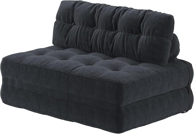 GarveeHome Folding Sofa Bed, Floor Folding Couch with Pillow, Futon Sofa Bed Convertible Sleeper Chair Foldable Mattress Back Support, Portable Fold Out Couch, Full, Corduroy, Black