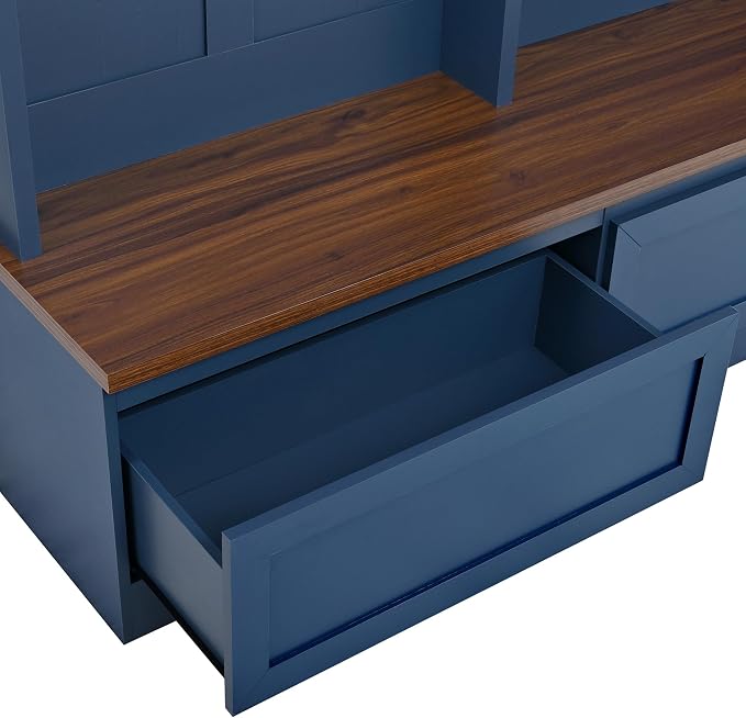 LUMISOL Farmhouse Entryway Hall Tree with Storage Bench, 4-in-1 Mudroom Shoe Cabinet with Open Compartments and 2 Large Drawers, Hallway Coat Rack with 6 Hanging Hooks, Blue - Image 9