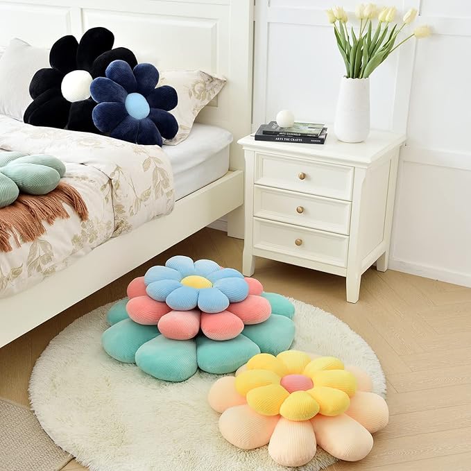 Sioloc Flower Pillow Shaped Throw Pillow Butt Cushion Floor Pillow,Seating Cushion,Cute Room Decor & Plush Pillow for Bedroom Sofa Chair(Blue,15.7'')