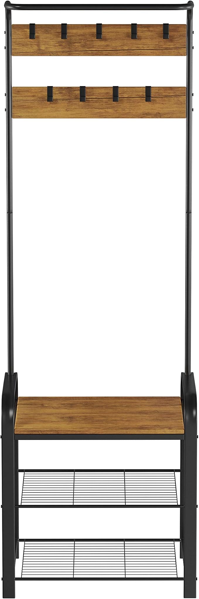 Lavish Home Entryway Bench with Coat Rack - Metal Hall Tree with Seat, Hooks, and Shoe Storage - Rustic Farmhouse Freestanding Mudroom Furniture - Image 8