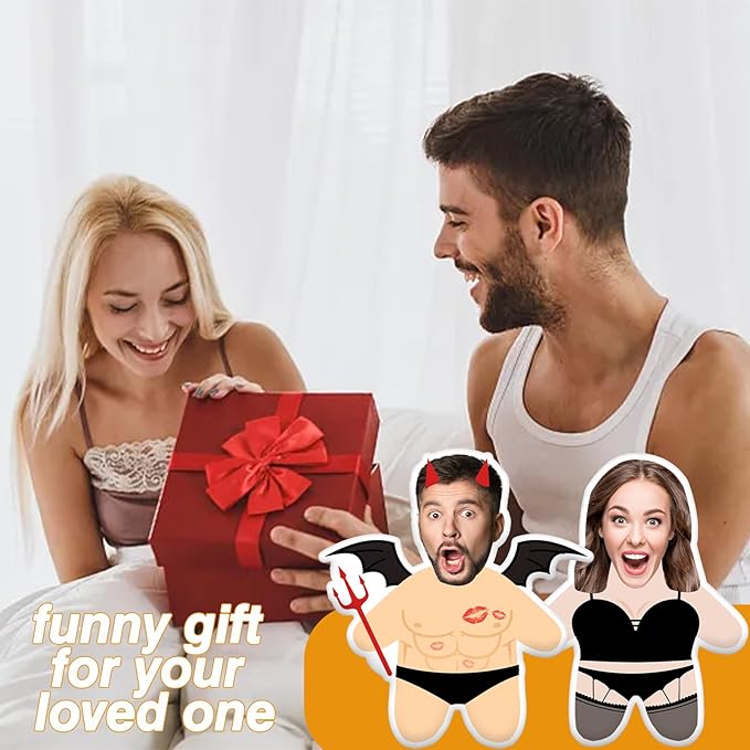 Custom Face Pillow with Body Personalized Photo Plush Doll Double-Sided 3D Funny Throw Pillow for Couch & Bed Cute Customized Gift for Valentine?€?s Day, Anniversary, Boyfriend Girlfriend Him Her