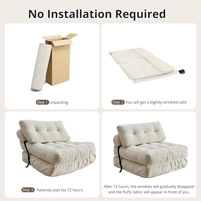 Folding Sofa Bed, Convertible Sleeper Chair with Pillow, Foldable Mattress with Back Support, Portable Floor Sofa Lounge for Living Room Bedroom Dorm