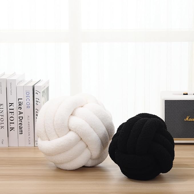 Petrella Knot Pillow Ball Round Throw Pillows Home Decor Cushion Decorative Aesthetic Throw Pillows,Lambswool White 11inch