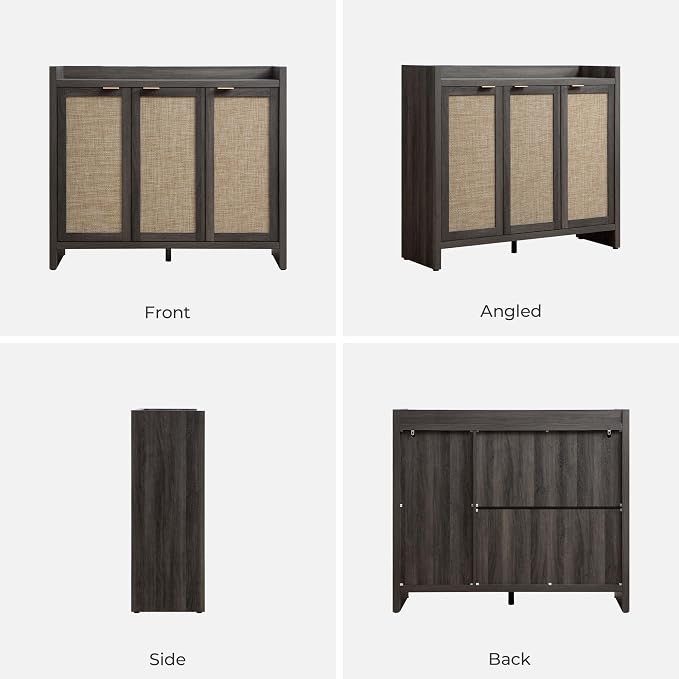 SICOTAS Shoe Storage Cabinet, 30 Pairs Rattan Shoe Cabinet Storage for Entryway, 6-Tier 41" Tall Large Shoe Cabinet, Boho Farmhouse Cabinet with Doors for Entryway Hallway Living Room, Black Oak - Image 9