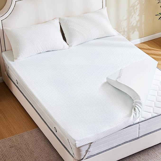 Sweetcrispy Mattress Topper Queen with Removable Soft Cover, Memory Foam 4 Inch Thick Gel Infused Cooling Toppers Pad for Queen Size Bed, Sleeper Sofa, RV, Camper, CertiPUR US Certified