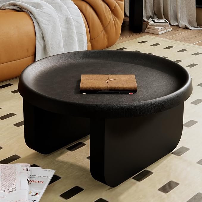 Modern Round Coffee Table,Black Nesting Coffee Tables,Metal Center Table,Unique Circle Coffee Table for Living Room(Black, Great Circle:29.1 x 16.5(in)