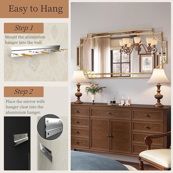 Kelly Miller Gold Traditional Mirror for Wall, Art Decorative Beveled Full Length Mirror for Home Decor, Bathroom, Living Room, Bedroom, Kitchen, Farmhouse, Entryway, 24"x48" Large - Image 8