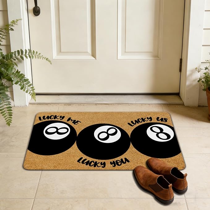 Black Lucky 8 Ball Faux Coir Door Mat Doormat for Front Door Indoor Outdoor Porch Entrance Entryway Outside Inside, Trendy Preppy Girly Y2k Welcome Mat, 17x30 Inches - Image 7