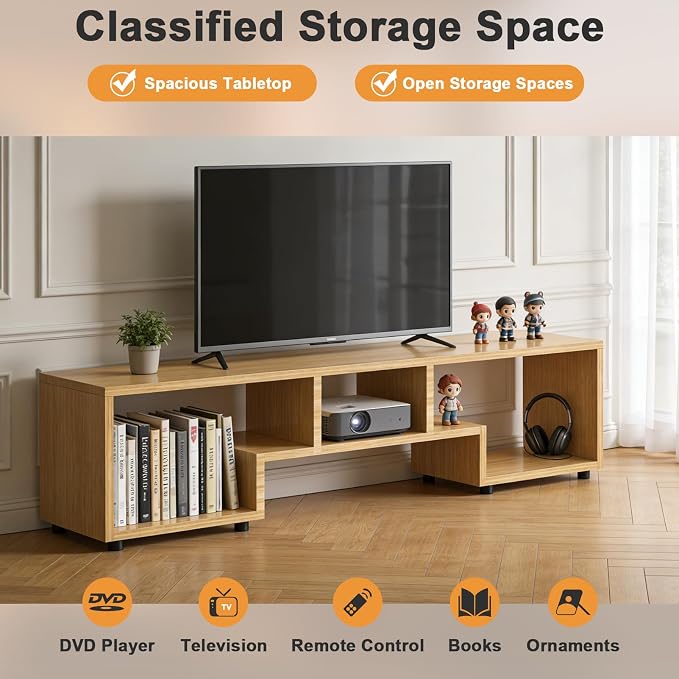 Lightdot TV Stand for TVs up to 55'', Modern Entertainment Center with Open Storage Large Capacity for Collection, Media TV Table Console for Living Room/Bedroom/Sofa Cabinet, Easy Assembly - Walnut - Image 9