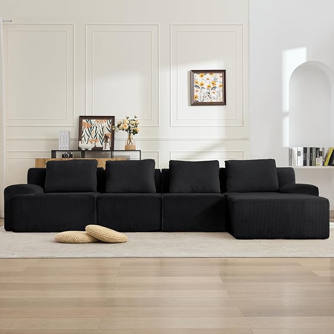 KIGOTY Modular Sectional Sofa Set, 5 PCS Comfy Cloud Sectional Couch with Deep Seat, Sleeper Sofa Bed with Ottoman, Modern Boneless Couch for Living Room, No Assembly Required,Black