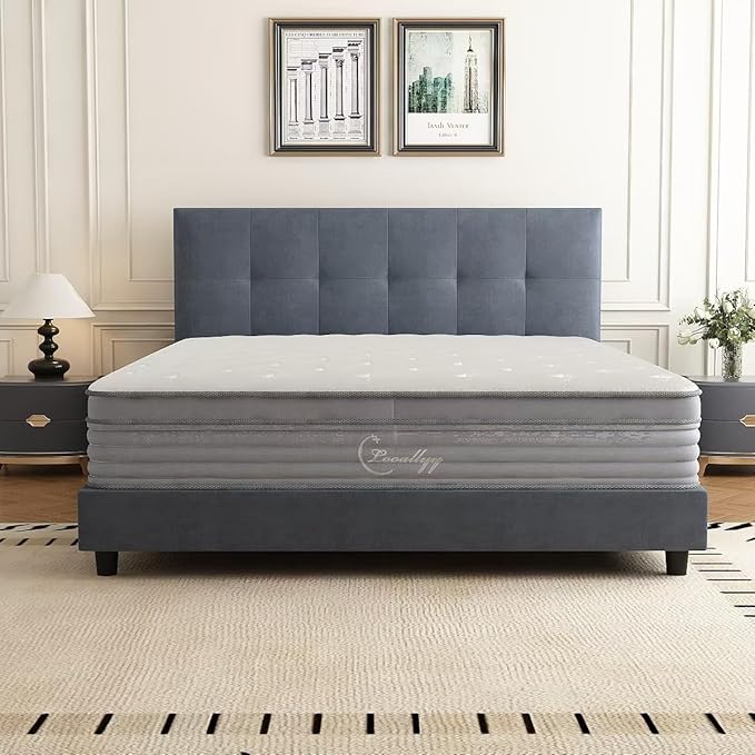 12 inch King Size Mattress,Hibrid Memory Foam Mattress in A Box, Independent Pocketed Spring for Pressure Relief, Motion Isolation for Deep Sleep,Skin-Friendly and Breathable Cotton