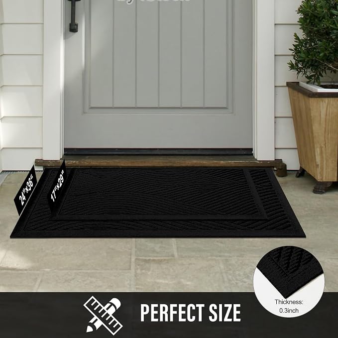 HIYARD Sturdy Front Door Mat, Absorbent Muddy Dirt Resist Welcome Door Mats Outdoor Indoor, Stain and Fade Resistant, Non-Slip Backing Entry Mat Low Profile Doormat for Entryway, 36×24, Black - Image 7