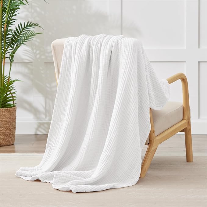100% Cotton Muslin Blanket 40" x 40", Breathable and Lightweight Cotton Throw Blankets, Soft Cooling Summer Gauze Blanket for All Season, White