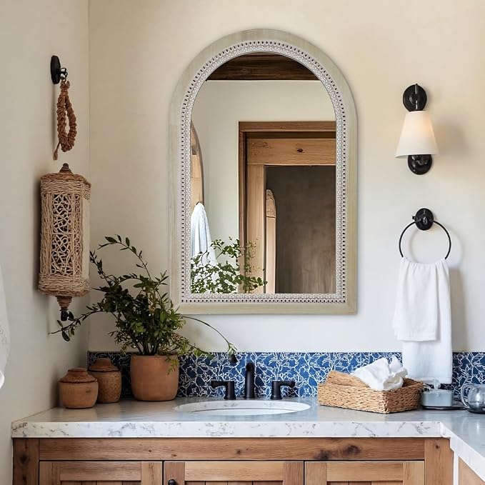 Arched Wooden Mirrors for Farmhouse Wall Decor Arched Wood Frame With Beads Details, Rustic Large Bathroom Vanity Mirrors for Bathroom, Over Sink, Bedroom, Living Room, Entryway,Foyer (36''Lx24''W) - Image 7