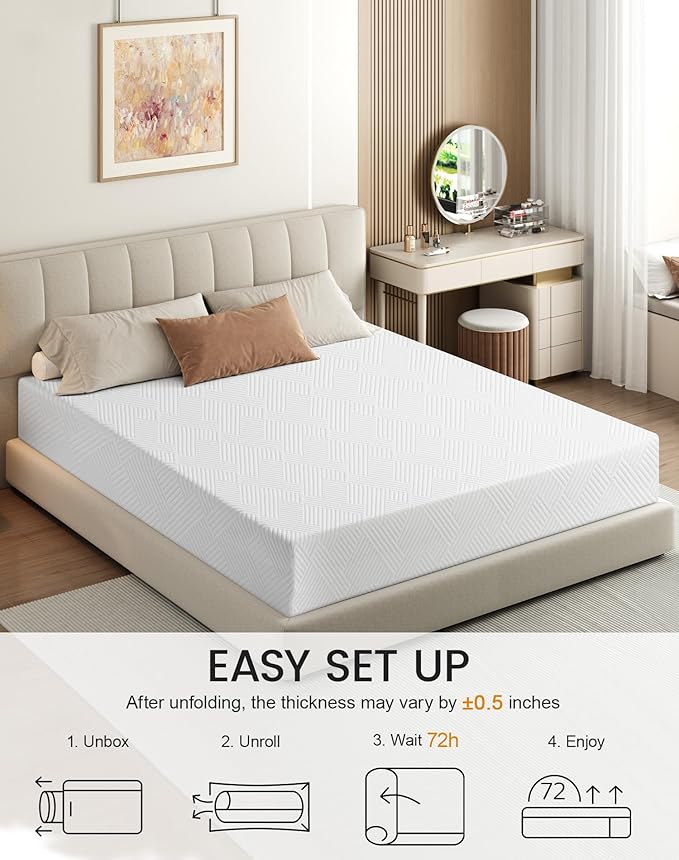 Vipbear Queen Mattress 8 Inch, Firm Memory Foam Mattresses in a Box for Back Pain Relief, Pressure Relief Cool Sleep with Gel Foam, Removeable Fiberglass Free Cover, CertiPUR-US Certified 80''x 60''