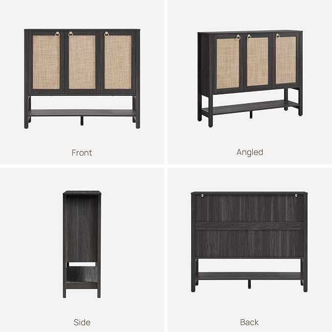 SICOTAS Farmhouse Shoe Cabinet with Storage - 2 Pieces Large Rattan Shoe Organizer with Adjustable Shelves & 3 Doors, Boho Shoe Rack Cabinet for Entryway, Hallway, Living Room (Obsidian) - Image 9