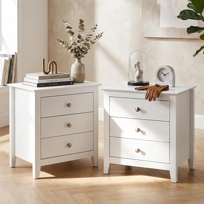 Giantex 3-Drawer Night Stand, 22’’ Compact Sofa End Couch Side Table w/Storage Drawers, Sturdy Legs, Modern Wood Nightstand Bedside Table for Bedroom College Dorm Small Spaces, White - Image 9