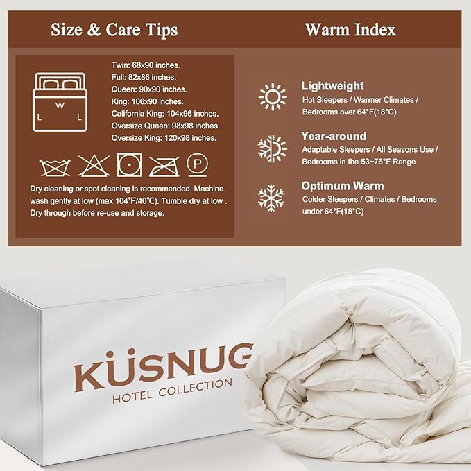 100% Organic Cotton Feather & Down Fibers Comforter California King, All-Season Hotel-Style Hypoallergenic Duvet Insert, Ivory White 104x96 Inch