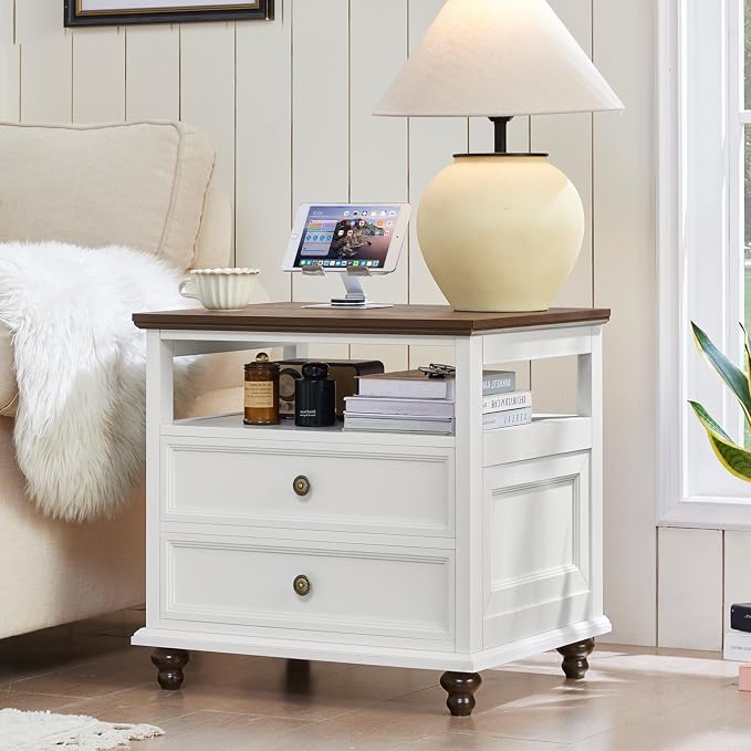 Joaxswe 24" Wide Farmhouse Night Stand,Large End Table with 2 Drawers & Metal Handle,Wood Dresser for Bedroom, White Bed Side Table Chest of Drawers Cabinet,Nightstand for Living Room,Closet - Image 7