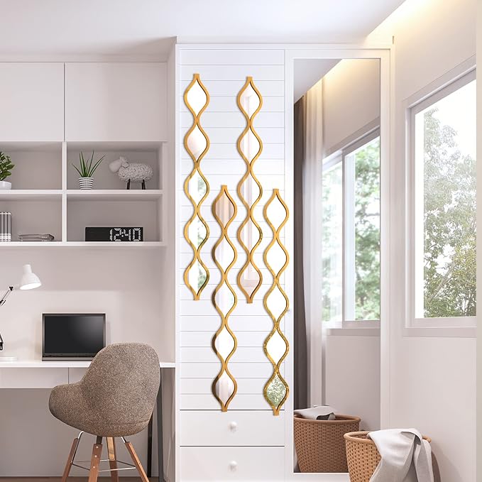 Qunclay Teardrop Mirror Wall Art Decorative Mirror Wall Decor Long Narrow Hanging Art for Apartment Living Room Bathroom Bedroom Entryway(Gold,4 Pcs) - Image 7