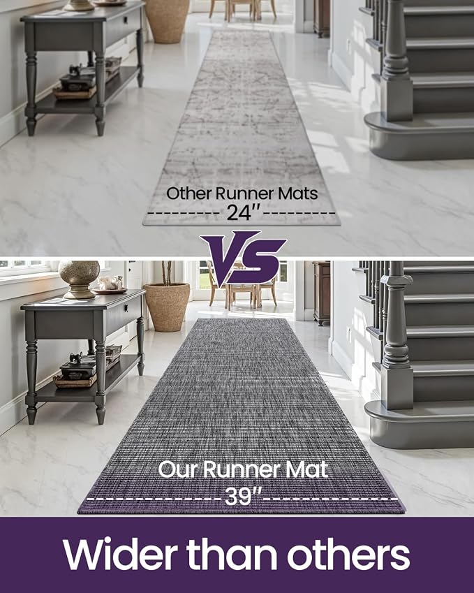 DEXI Hallway Runner Rug 3.3x12, Woven Braided Farmhouse Runner Carpet Indoor, Absorbent Thin Long Entryway Runners for Kitchen, Laundry Room, Patio Entrance, Dark Grey - Image 9