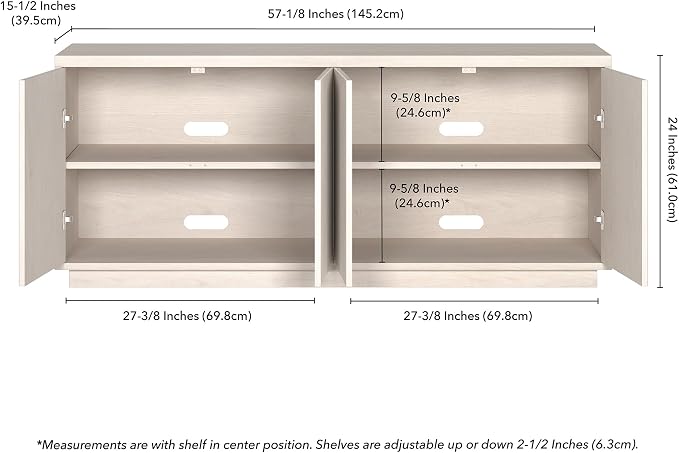 Henn&Hart Fluted TV Stand for TVs up to 65" with 2 Concealed Ribbed Storage Cabinets and Adjustable Shelves for Living Room, Family Room, or Office, Beech White - Image 9