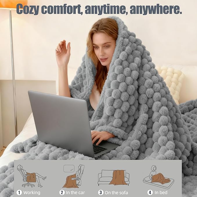 Eastsora Heated Blanket Throw 50" x 60" Soft Ribbed Faux Fur Flannel Fast Heating 12 Heat Levels 1–12H Timer & Overheat Protection & Auto Shut-Off & ETL FCC & Machine Washable Heated Throw