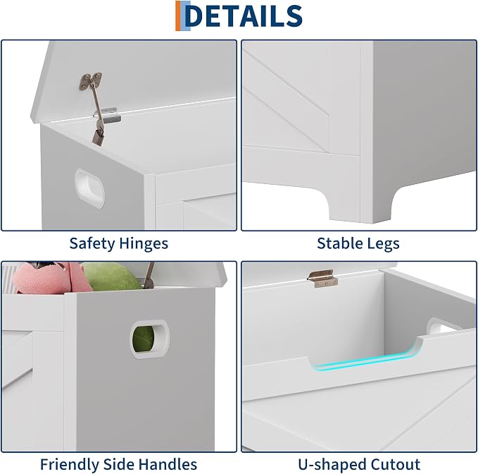 GarveeHome 23.6 in Storage Chest, Wooden Storage Bench with Safety Hinge, Easy Assembly, Large Shoe Bench for Entryway, Living Room, Bedroom - Image 6