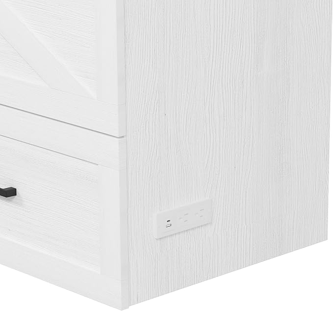 Bellemave Full Size Murphy Bed, Cabinet Bed with Charging Station and Storage, Farmhouse Murphy Cabinet with Foldable Panel, Noisy Free, for Guest Bedroom, Living Room, Office, White