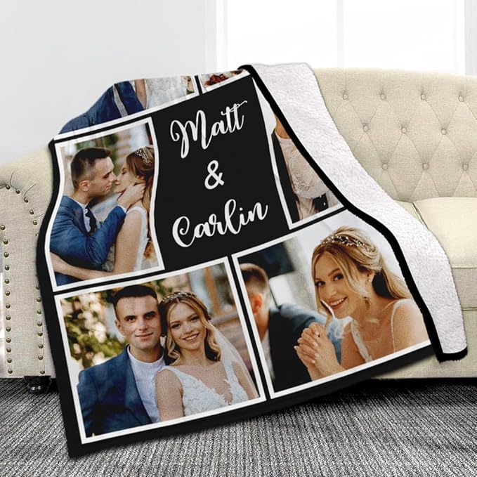 Ships Next Day, Custom Sherpa Fleece Blanket with Photos Text Soft Warm Custom Blanket Personalized Couples Gifts for Boyfriend Girlfriend Customized Picture Blanket Gifts for Christmas Valentines Day