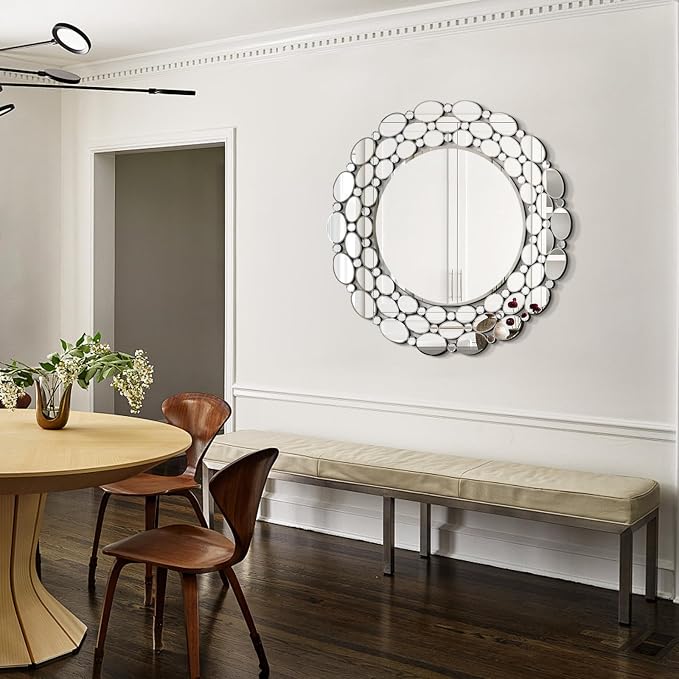 32" Large Round Wall Mirrors, Modern Silver Mirror for Wall Decor, Elegant Decorative Mirror for Entryway, Living Room, Bedroom, Bathroom, Dining Room - Image 7