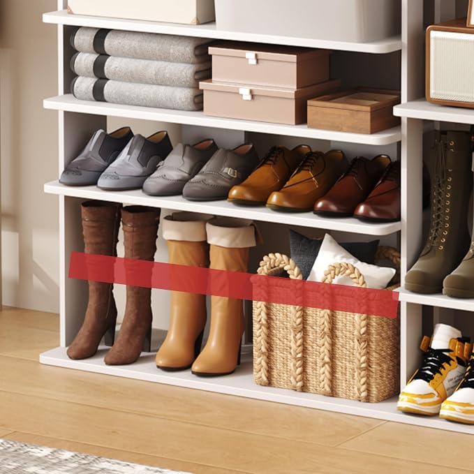 HOMEFORT 10 Tiers Shoe Rack, 50 Pairs Large Shoe Shelf, 61.8" Tall Shoe Tower, Freestanding Shoe Rack Organizer with Open Shelves, Wood Shoe Stand for Boot Storage, for Closet, Entryway, White - Image 9