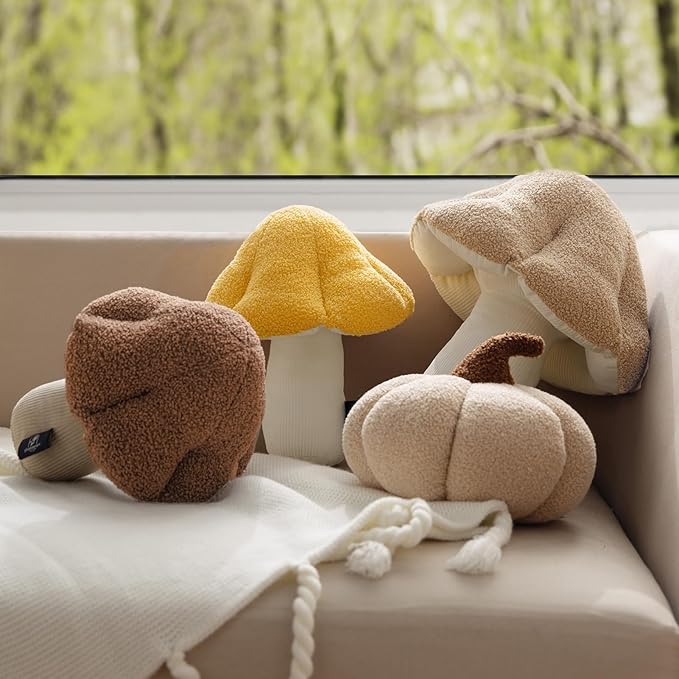 Phantoscope Mushroom Shaped Throw Pillow, Teddy Fleece Soft Mushroom Decorative Pillows Cute 3D Shaped Cushion for Couch Sofa Bed Chair, Dark Coffee,16 x 14 inches
