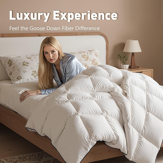 Oversized King Goose Down Fiber Comforter, 120x98Inch Duvet Insert Fluffy- Extra Wide & Long for Tall Couples, Pet Owners, Master Bedrooms & California King Beds, All-Season Luxury Hotel Style