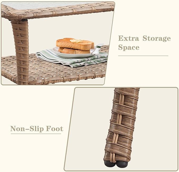 Wicker Patio Furniture Set: 8 Piece Outdoor Conversation Sets with 4 Swivel Rocker Chairs, Patio Couch, Rattan Ottomans and Coffee Table for Porch Balcony Garden, Yellow/Beige