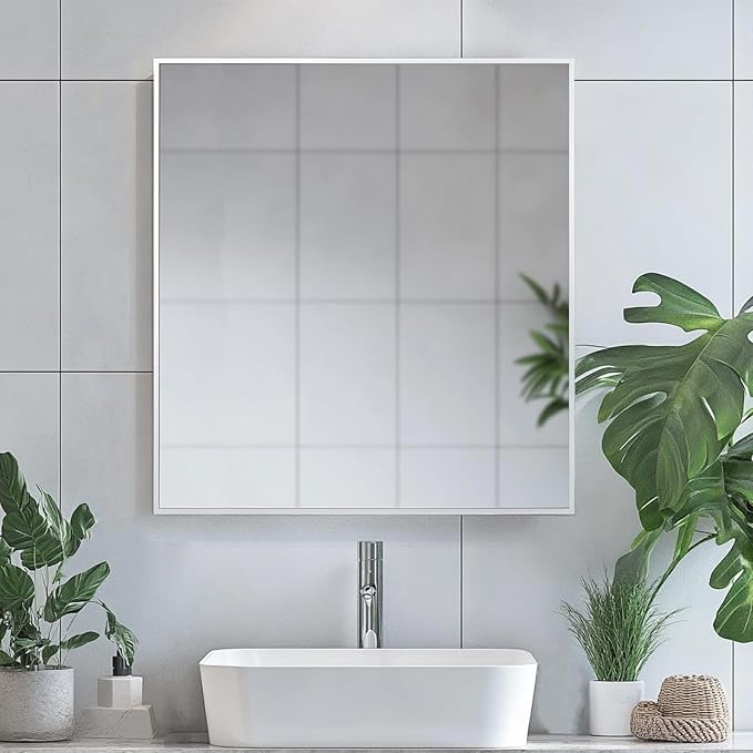 Sunniry Mirrors for Bathroom Sink, White Bathroom Mirror 24x24 inch, Wall Mirrors with Aluminum Metal Frame for Restroom, Cloakroom, Guest Room, Dressing Room. - Image 6