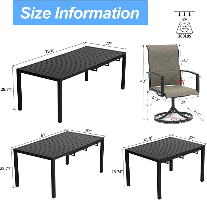 MEOOEM Extendable Outdoor Dining Set for 8, All Weather 8 Person Outdoor Dining Table Set with Highback Swivel Chairs 450LBS, Heavy Duty Expandable 9 Piece Patio Dining Set for Outside, Taupe - Image 6