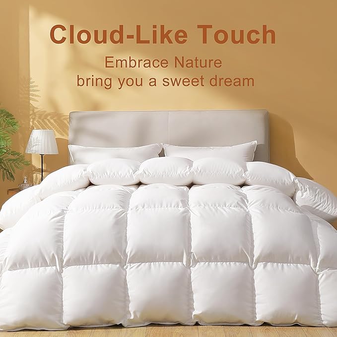 DOWNSTORIA Feather Down Fiber Comforter California King Size, Ultra Soft Fabric Duvet Insert, Luxurious Hotel Collection White Bedding Comforters, All Season Medium Warmth 104 x 96 Inch.