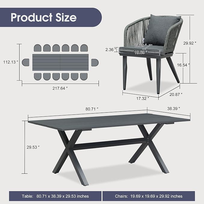 PURPLE LEAF 16 Pieces Patio Dining Set Wicker Outdoor Furniture Rectangular Table and Chairs Set for Garden Deck Aluminum Frame Backyard Kitchen Set, Cushions and Pillows Included Grey - Image 8
